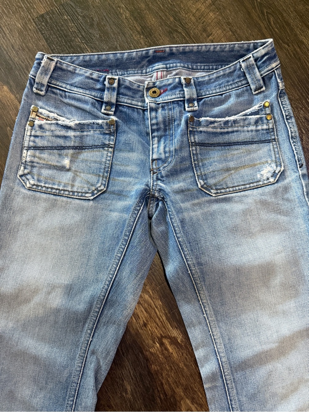 Diesel Distressed Patch Pocket Straight Leg Jeans Size 27 - Picture 2 of 10
